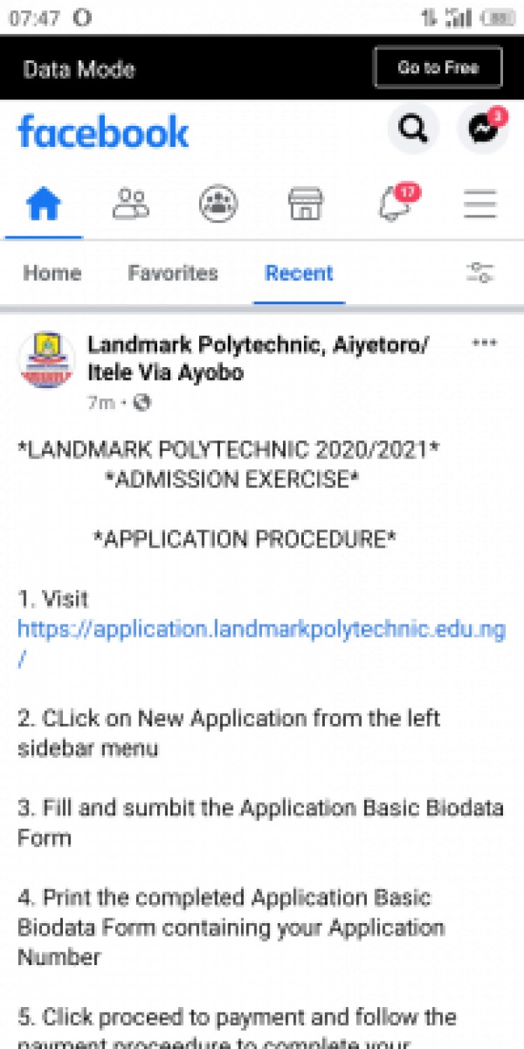 Landmark Polytechnic admission for 2020/2021 session
